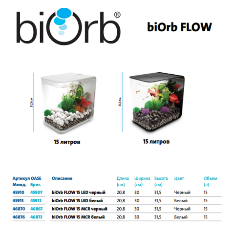 Biorb FLOW, 15 литров, черный, LED